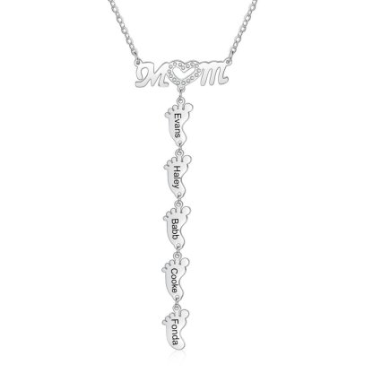 Collar "MoM" con colgante de huellas personalizadas con 5 nombres-Jessemade ES