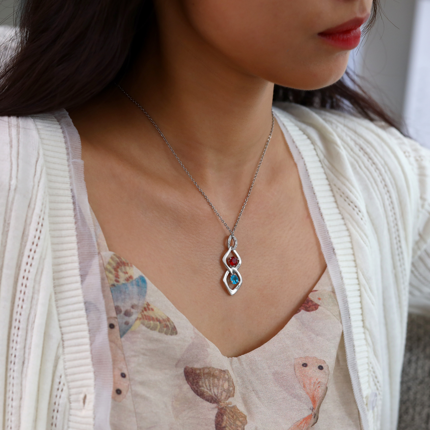 Collar de lazos con 2-5 nombres y piedras de nacimiento personalizados-Jessemade ES