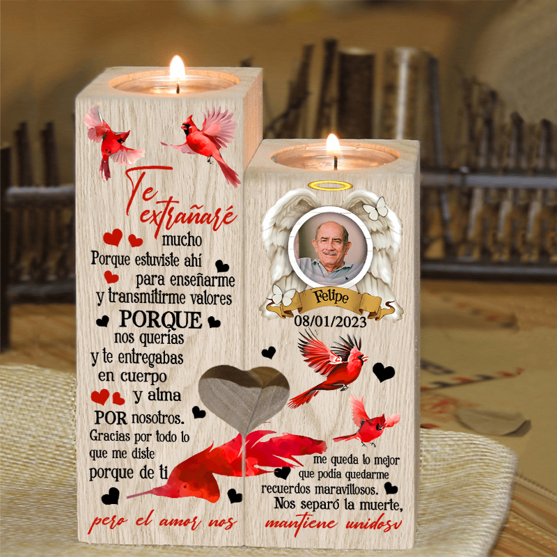 Candelero de dos piezas en memoria de ser querido de madera nombre, foto y año personalizados sin vela-Jessemade ES