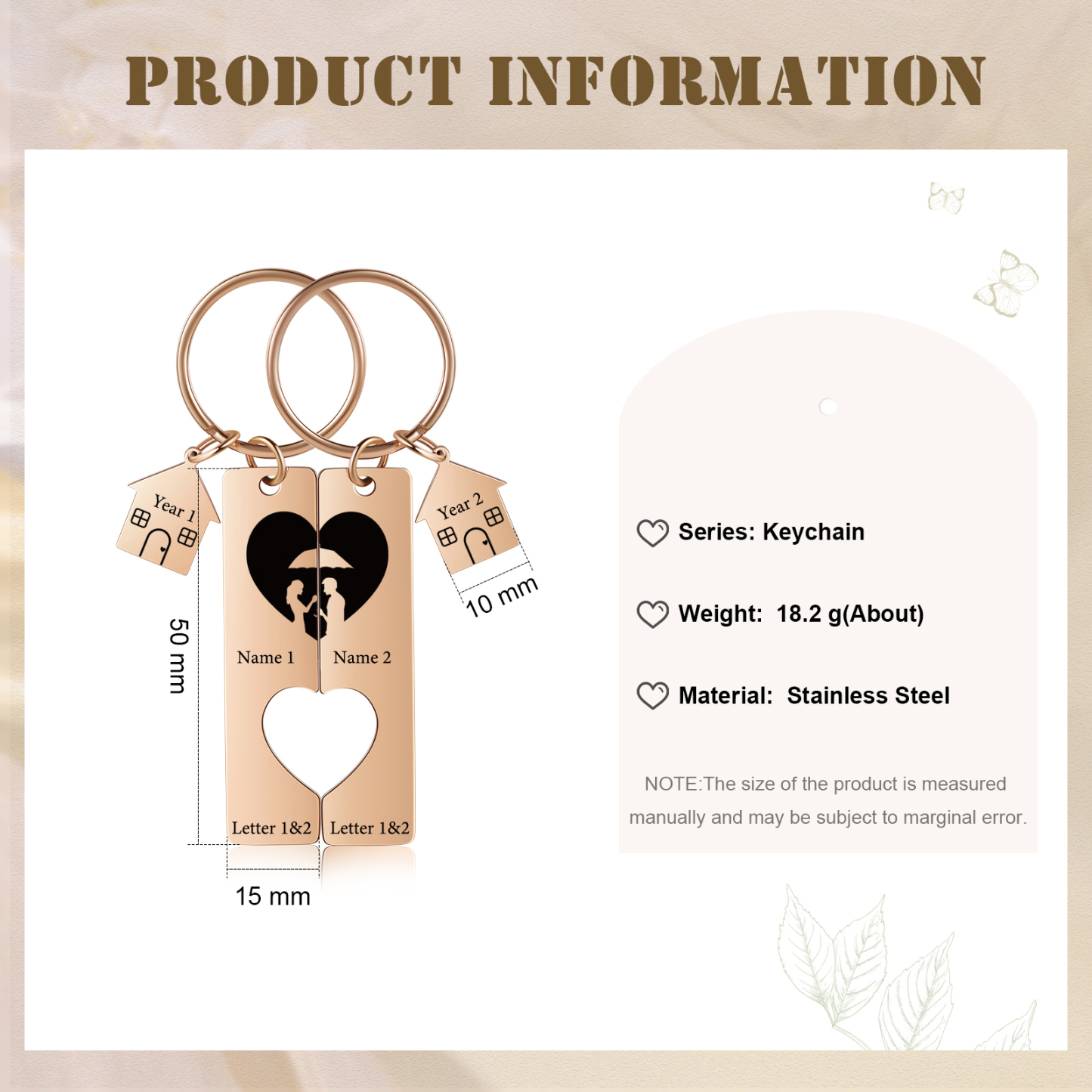Llavero para pareja sombras 2 letras, 2 nombres personalizados con año dije de casa-Jessemade ES