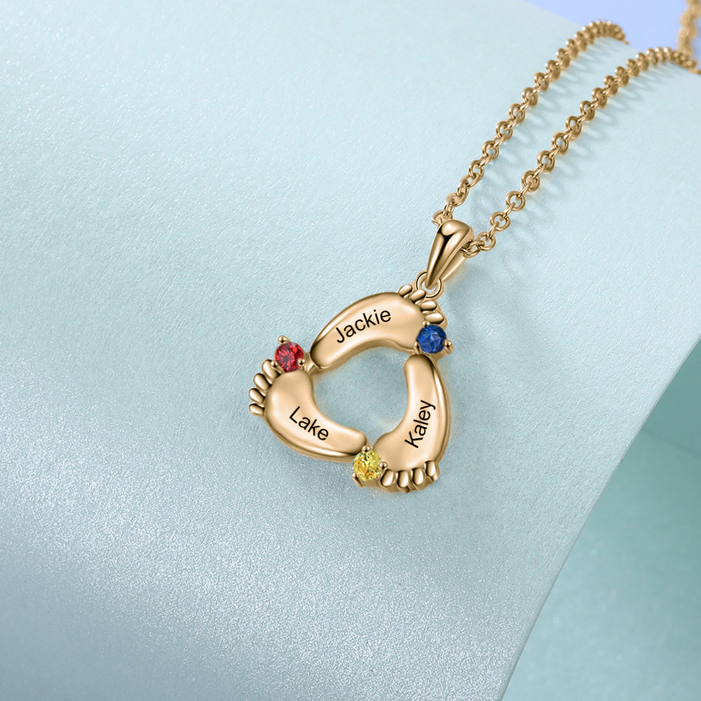 Collar pie de bebé con 1-6 nombres personalizados y 1-6 piedras de nacimiento color oro rosa-Jessemade ES