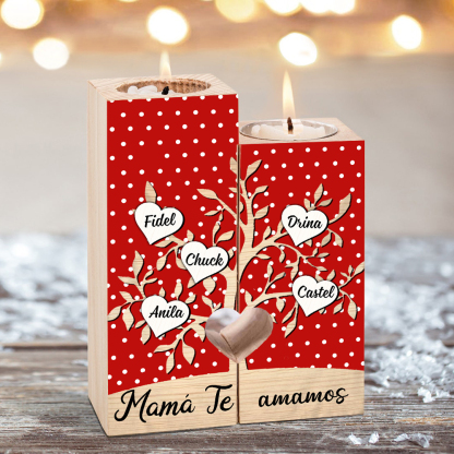 A la familia-Candelero de árbol de la vida de madera personalizado con 3-8 nombres y 1 texto sin vela-Jessemade ES