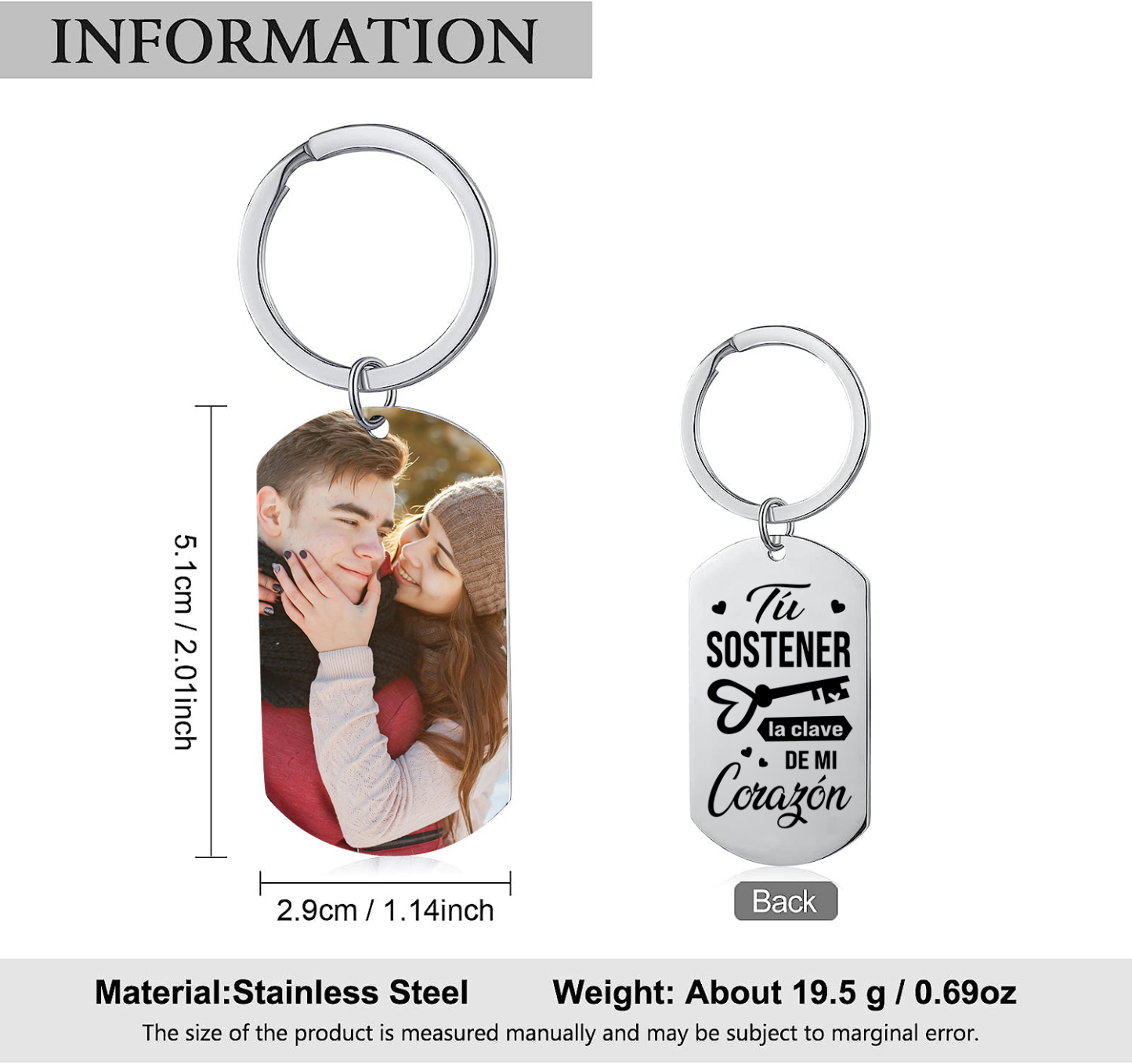 Llavero para pareja clave de corazón personalizado con foto | Jessemade