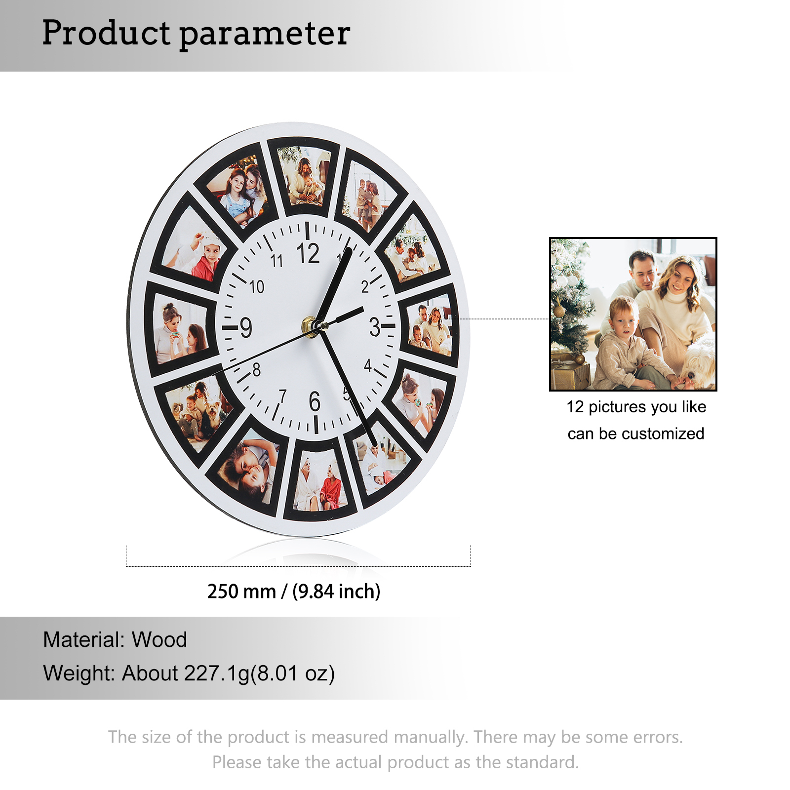 Reloj de Pared Personalizado con 12 Fotos para Familiares o Pareja | Jessemade