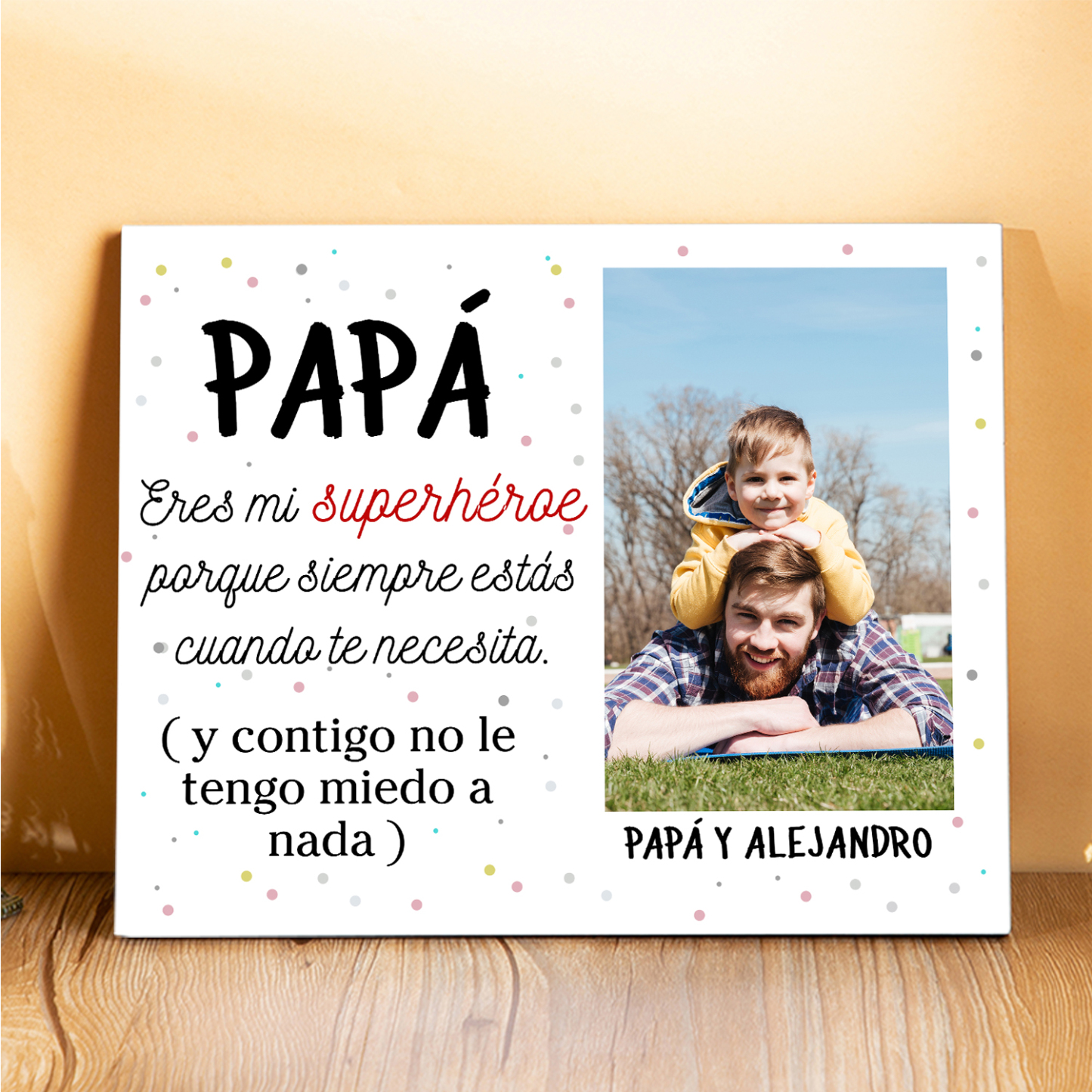 A mi papá - Lámina marco de madera 1 nombre personalizado con 1 foto-Jessemade ES