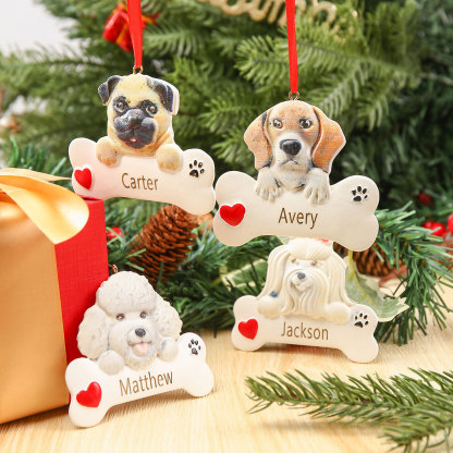 Navidad-Ornamento navideño de resina mascota perro Doguillo 1 nombre personalizado adorno del árbol