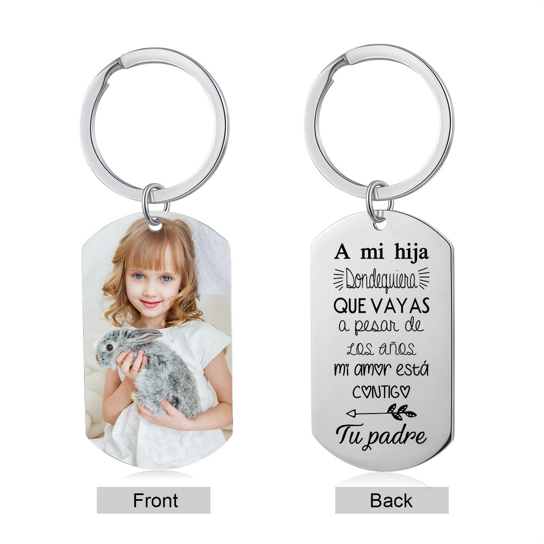 A mi hija-Llavero de placa "mi amor está contigo" de padres 1 foto personalizada-Jessemade ES