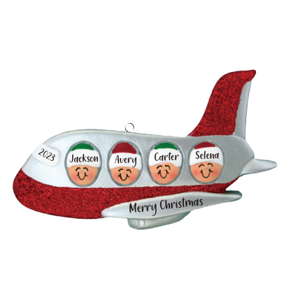 Navidad-Ornamento muñecos navideño de madera viaje en avión 4 nombres, 1 texto y 1 año personalizados adorno del árbol-Jessemade ES