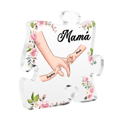 A mi mamá/abuela-Placa de acrílico en forma de corazón mano a mano con 1 texto y 2 nombres personalizados | Jessemade