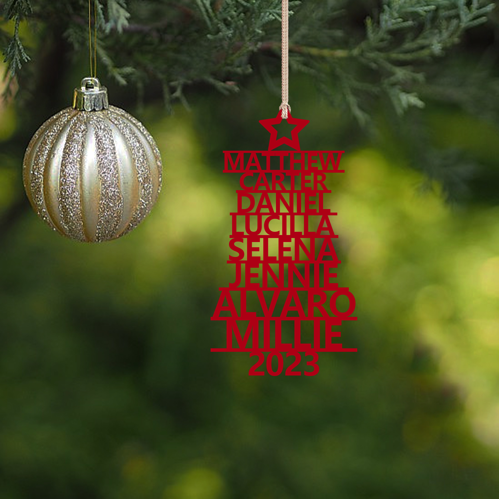 Navidad-Ornamento navideño de madera árbol de nombres con 8 nombres y año personalizados