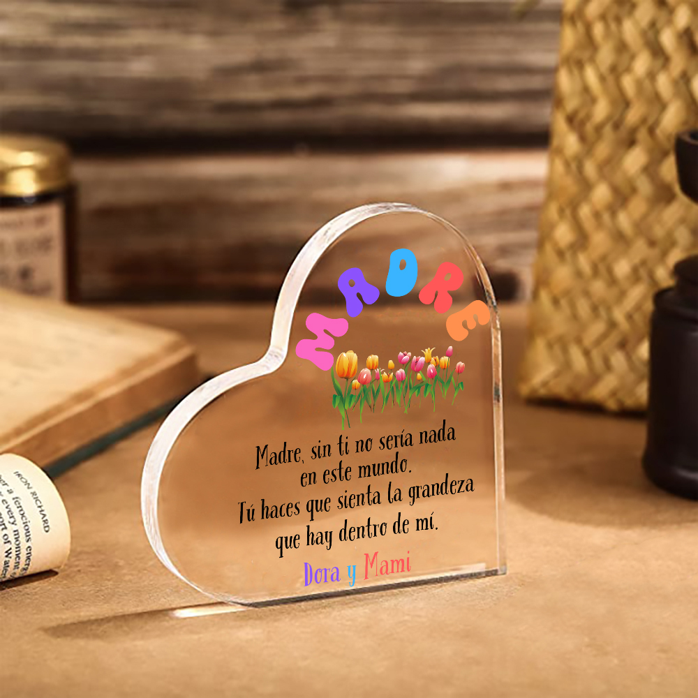 A mi mamá-Placa de acrílico en forma de corazón con frases amorosos 1 texto personalizado-Jessemade ES