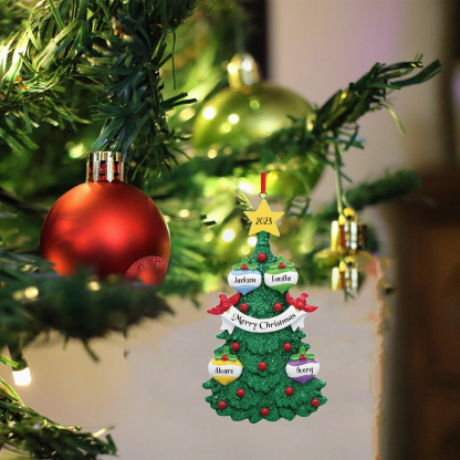 Navidad-Ornamento muñecos navideño de madera en forma de árbol 4 nombres, 1 texto y 1 año personalizados adorno del árbol-Jessemade ES