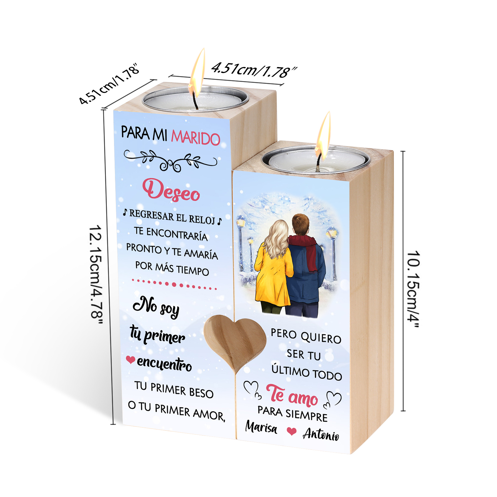 Regalo de Navidad a mi marido-Candelero para pareja de madera de dos piezas sin candela con nombres personalizados-Jessemade ES