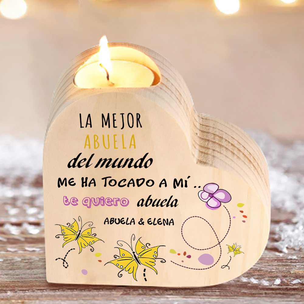 A mi abuela - Candelero de madera sin vela Mariposas 2 nombres personalizados-Jessemade ES