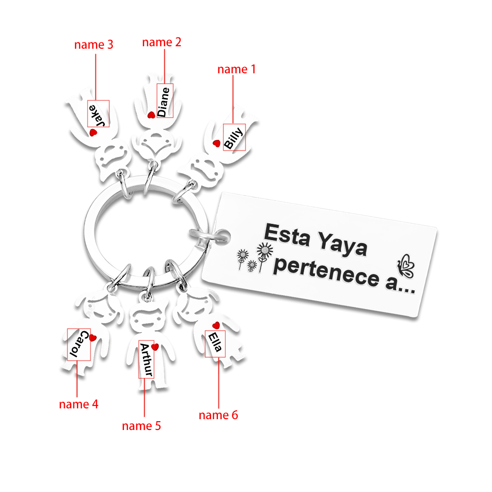 A mi abuela - Llavero "Esta Yaya pertenece a..." con 1-6 nombres personalizados en "niños"-Jessemade ES