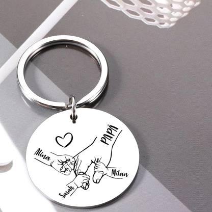 A mi papá-Llavero 2-4 nombres de placa redonda manos cogidas-Jessemade ES