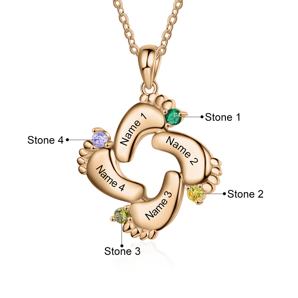Collar pie de bebé con 1-6 nombres personalizados y 1-6 piedras de nacimiento color oro rosa-Jessemade ES