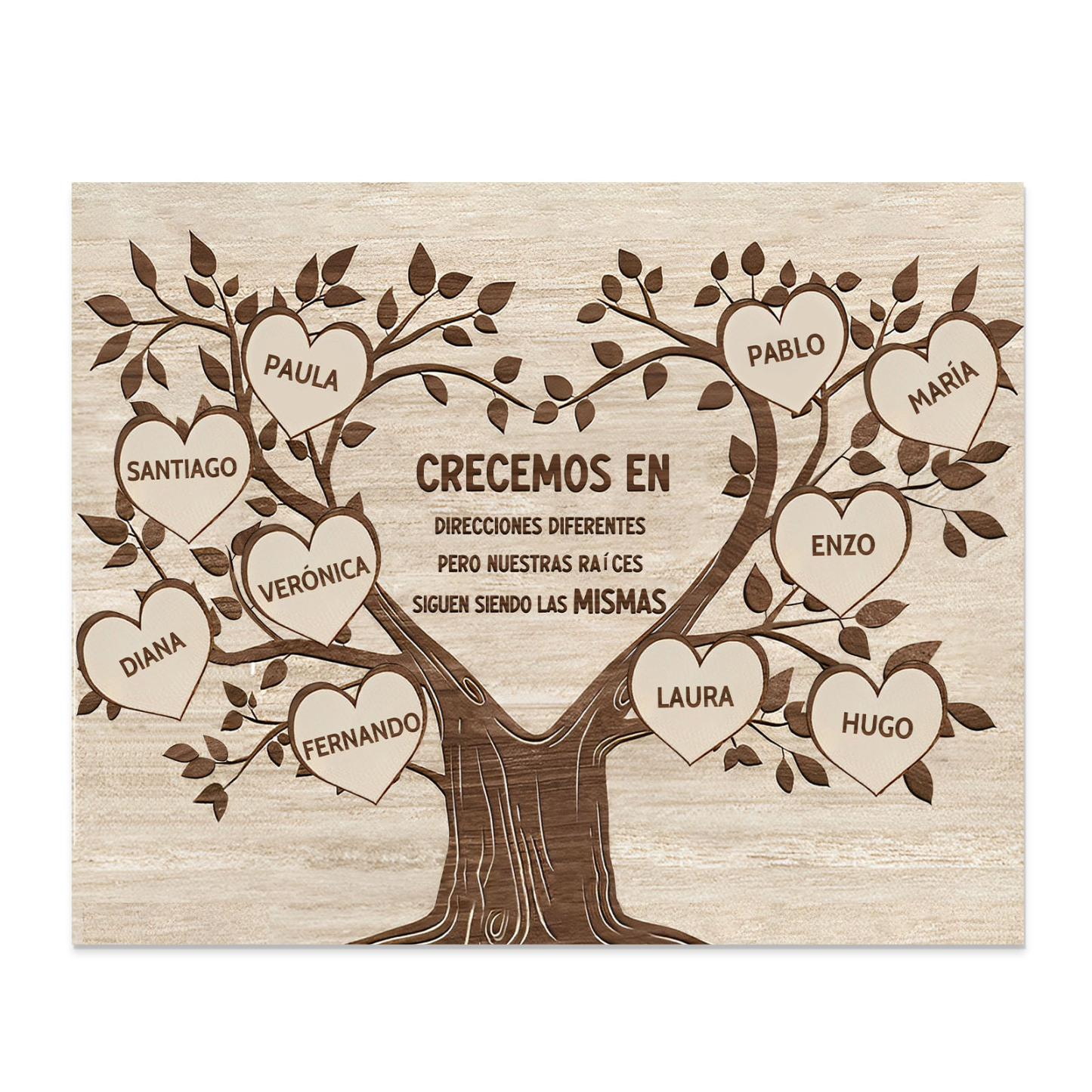 A mi familia-Lámina marco de madera Árbol de la Vida 10 nombres personalizados-Jessemade ES