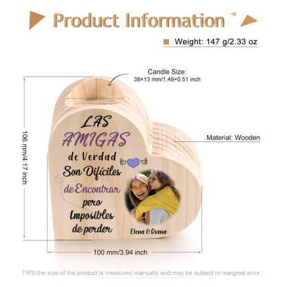 A mi amiga - Candelero de madera sin vela 2 nombres personalizados con foto-Jessemade ES