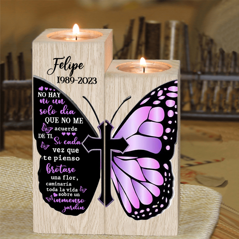 Candelero de dos piezas en memoria de ser querido de madera nombre y año personalizados sin vela-Jessemade ES