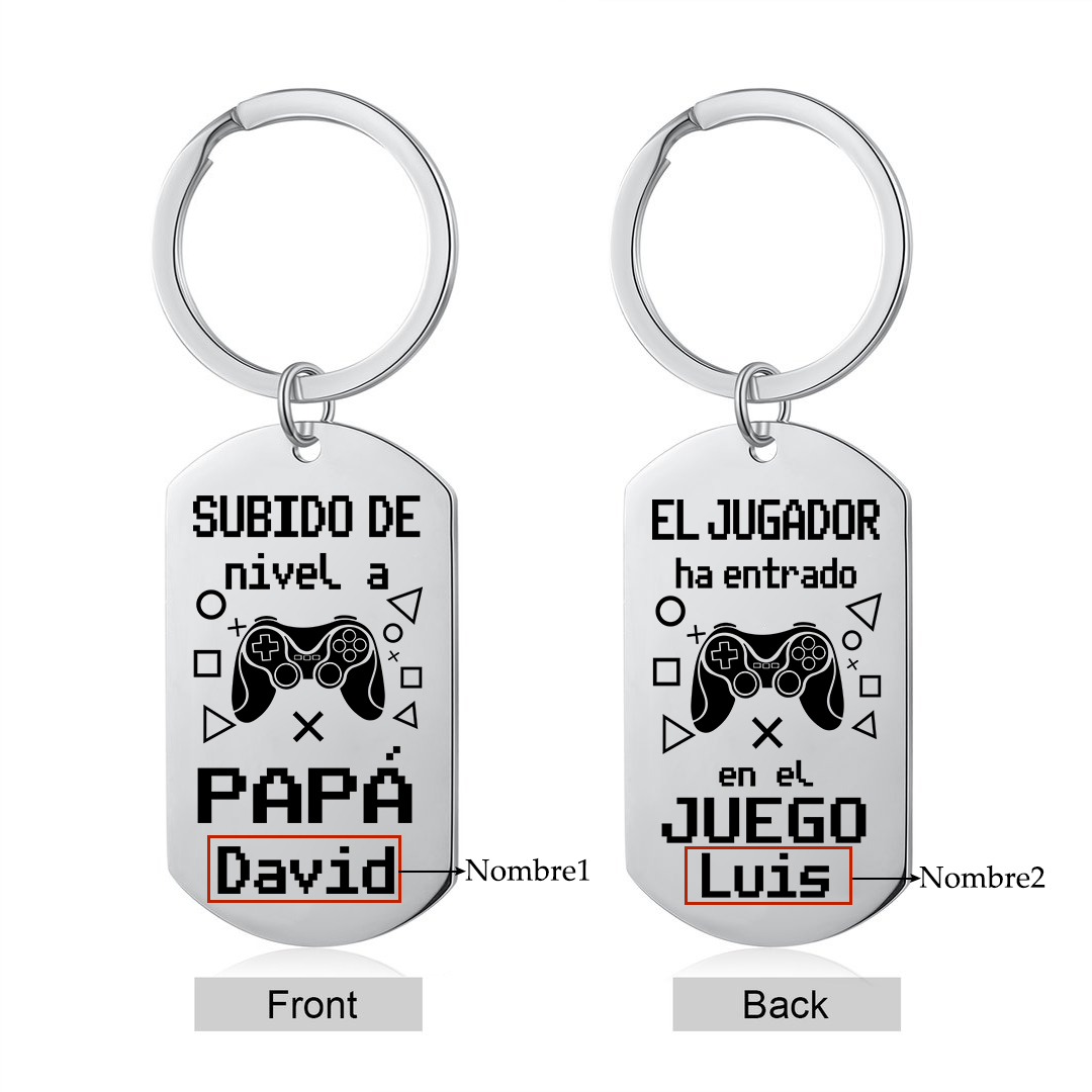 A mi papá-Llavero Personalizado SUBIDO DE NIVEL A PAPÁ 2 Nombres-Jessemade ES