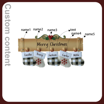 Navidad-Ornamento muñecos navideño de madera calcetines 5 nombres y 1 texto personalizados adorno del árbol-Jessemade ES