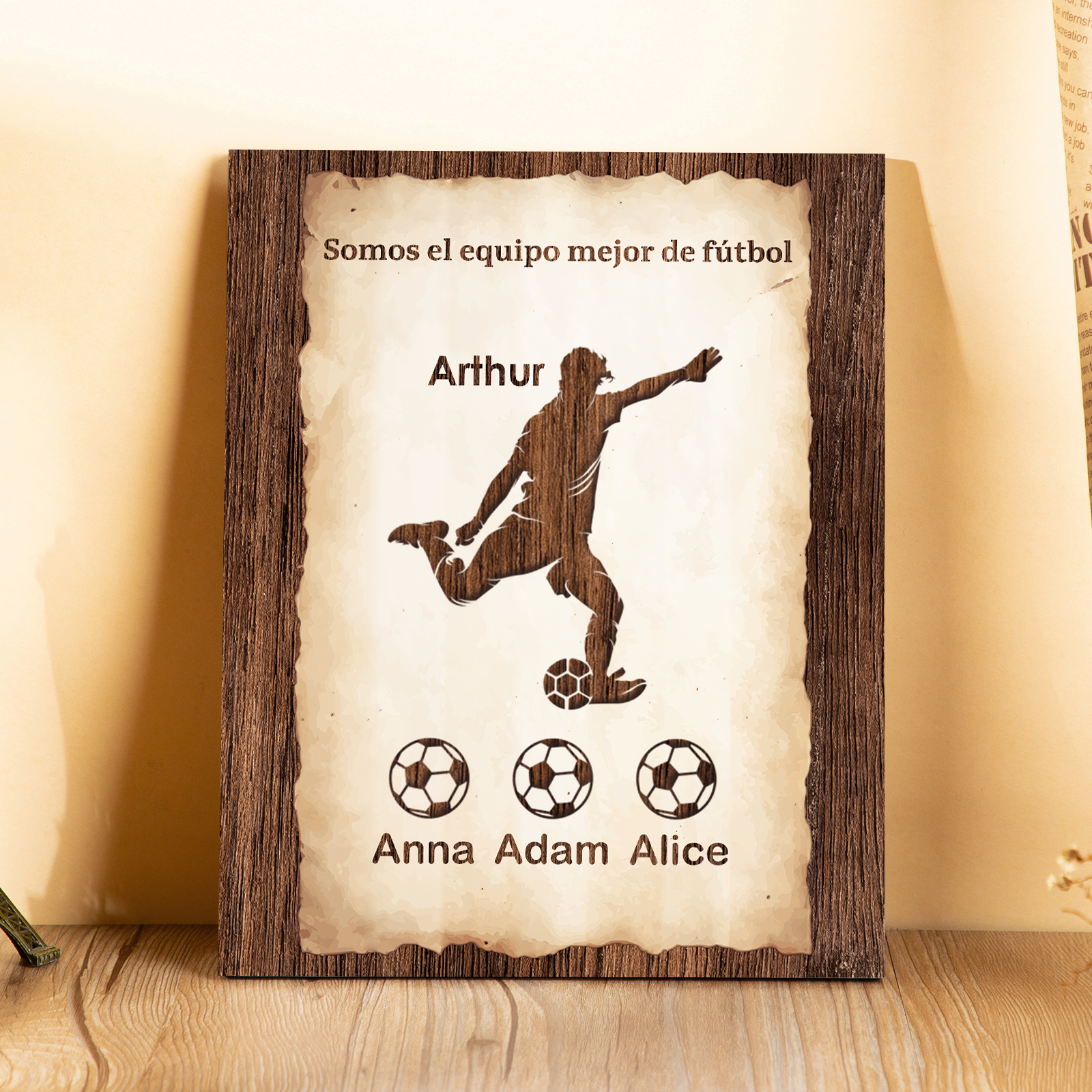 A mi papá - Lámina 2-7 nombres personalizados marco de madera equipo de fútbol-Jessemade ES