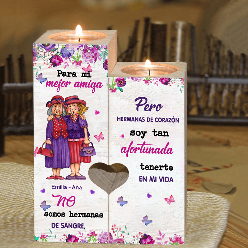 Candelero para amiga de madera de dos piezas sin candela con nombres personalizados-Jessemade ES