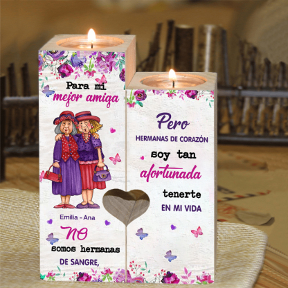 Candelero para amiga de madera de dos piezas sin candela con nombres personalizados-Jessemade ES
