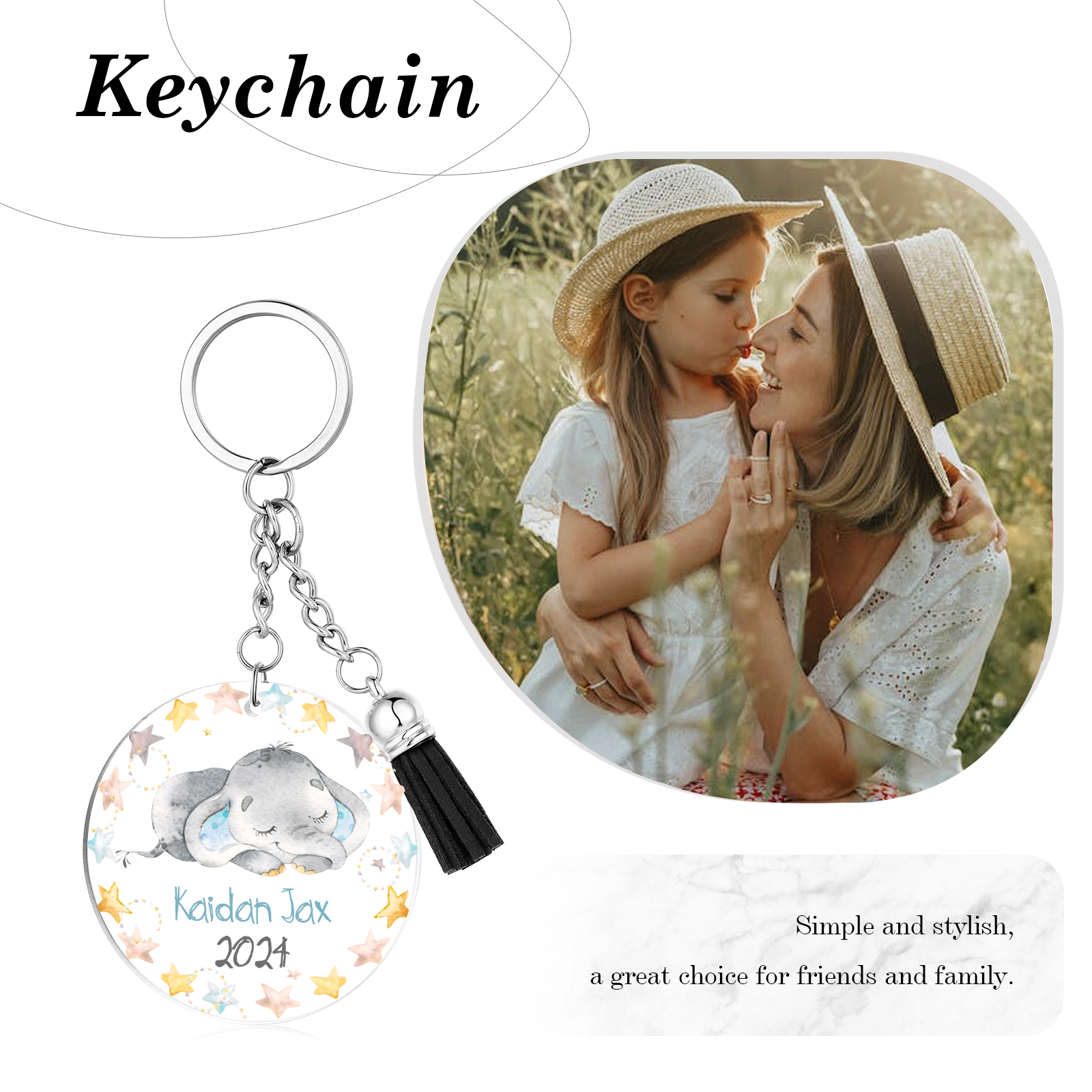 Llavero redondo de acrílico con animales para niñit@s personalizado con 1 nombre y año-Jessemade ES