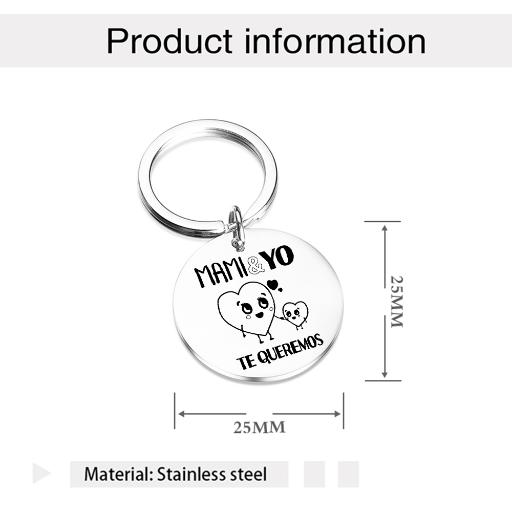 A mi papá-Llavero de placa redonda "MAMI&YO TE QUEREMOS" personalizado con 1 foto-Jessemade ES