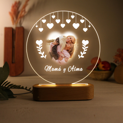 A mi mamá-Lámpara 3D Ilusión Luz de Noche Personalizada con 1 Texto y 1 Foto-Jessemade ES