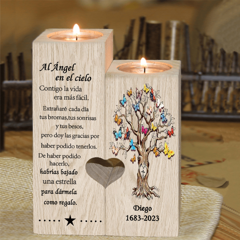 Candelero de dos piezas en memoria de ser querido de madera nombre y año personalizados sin vela-Jessemade ES