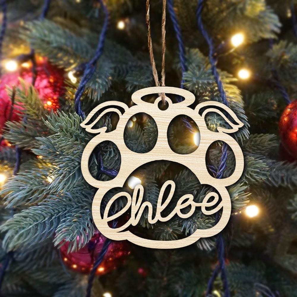 Navidad-Ornamento navideño con alas pata de perro y gato nombres personalizados Adorno de madera