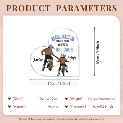 Placa de acrílico en forma de corazón papá e hijo con 2 nombres personalizados-Jessemade ES