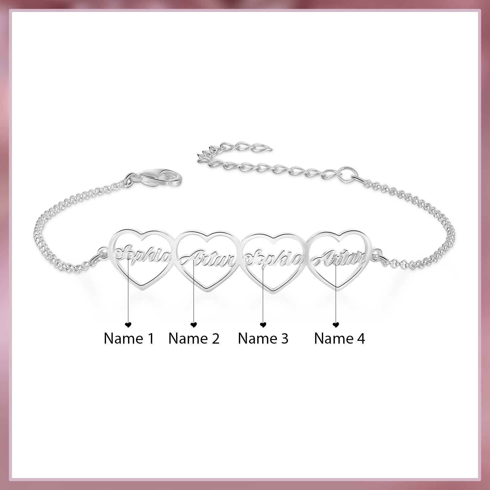 Pulsera 1-4 nombres personalizados con dije de corazón-Jessemade ES