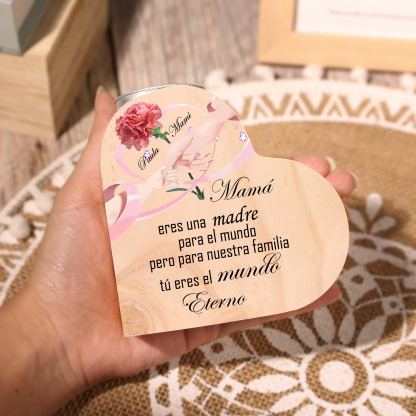 A mi mamá-Candelero con 2 nombres personalizados en forma de corazón de madera sin candela-Jessemade ES