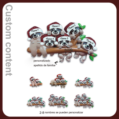 Navidad-Ornamento la familia de pereza 2 nombres y apellido personalizados adorno del árbol
