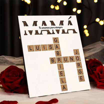 A mi mamá-Lámina crucigrama marco de madera personalizado con 1-12 nombres y 1 texto | Jessemade