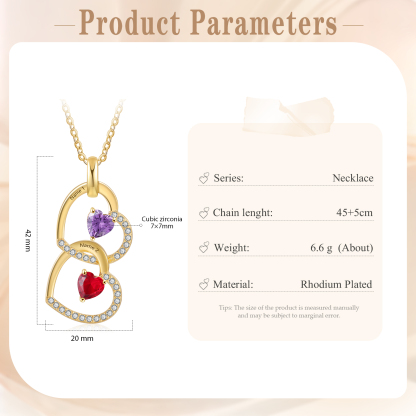 Collar corazones con 1-3 nombres personalizados y 1-3 piedras de nacimiento-Jessemade ES