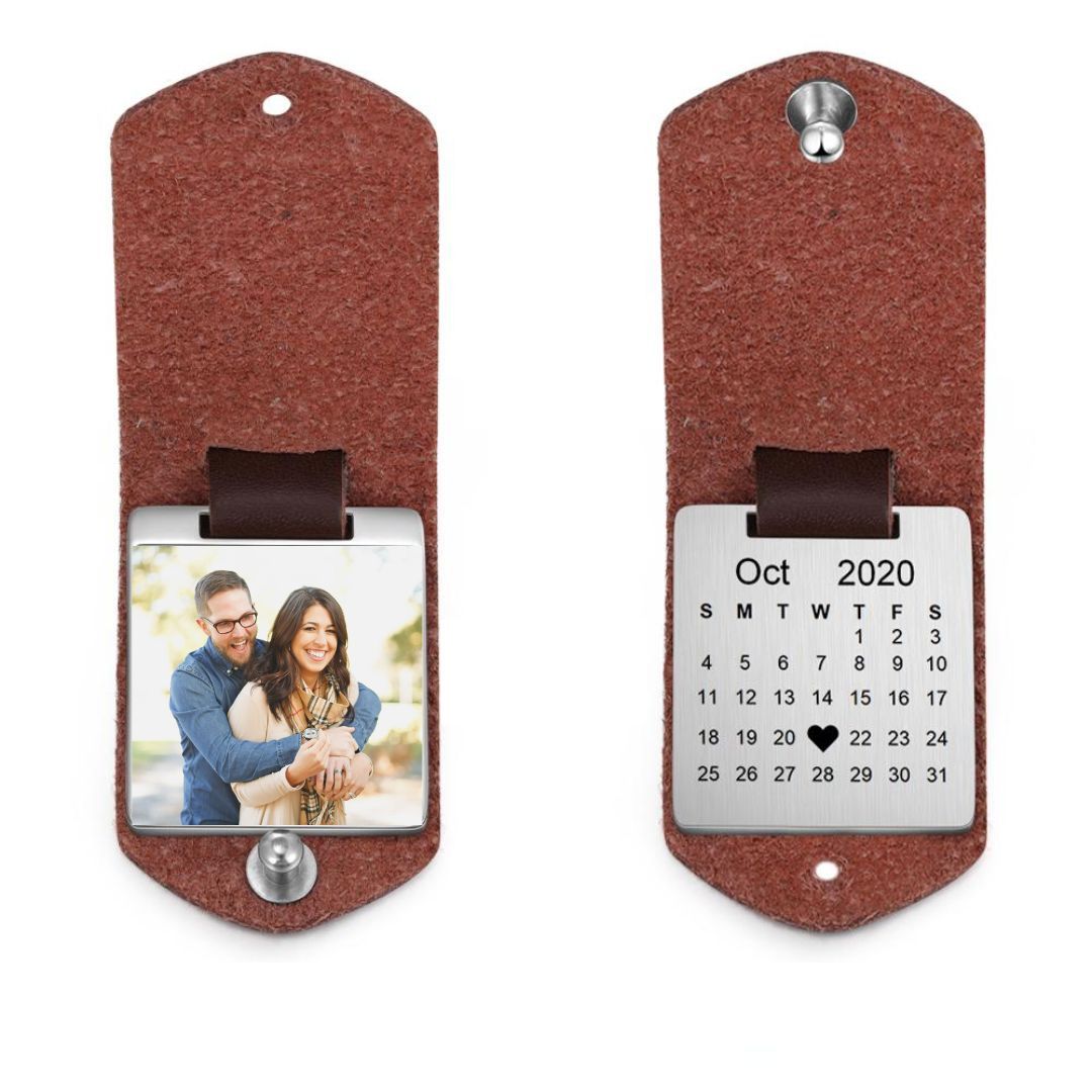 Llavero para pareja de cuero personalizado con fecha y foto-Jessemade ES