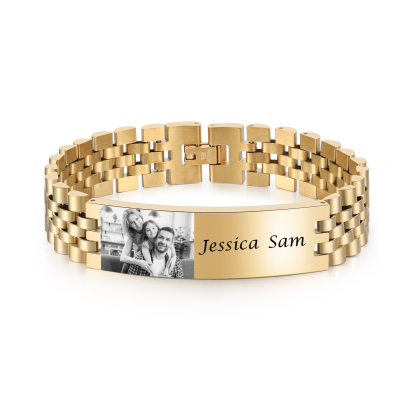 Pulsera de cadena personalizada con 2 nombres y 1 foto para hombre-Jessemade ES