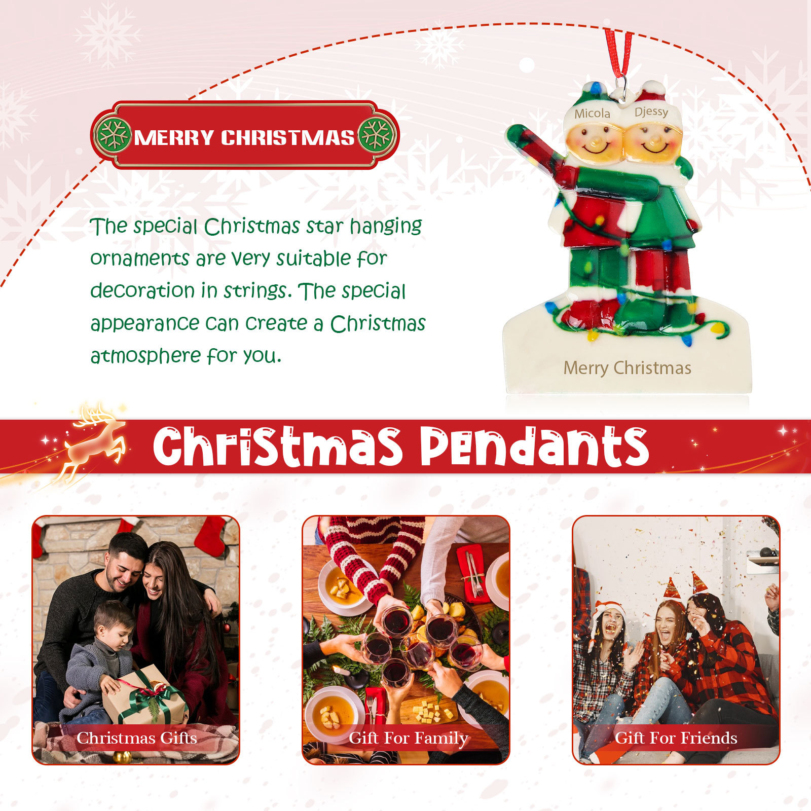 Navidad-Ornamento muñecos navideño de resina 1 texto y 2 nombres personalizados adorno del árbol