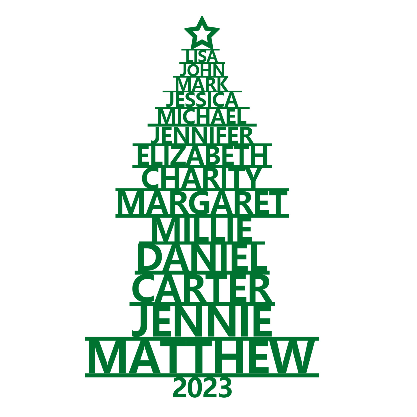 Navidad-Ornamento navideño de madera árbol de nombres con 14 nombres y año personalizados