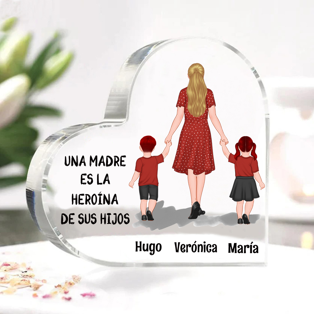 Placa de acrílico en forma de corazón mamá e hijos con 2-3 nombres personalizados-Jessemade ES