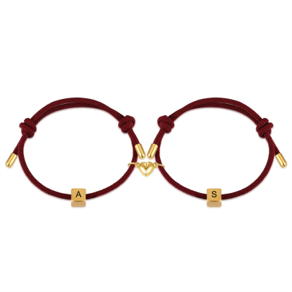 Pulseras de cuerda personalizadas para pareja con dije de corazón magnético grabado de dos letras-Jessemade ES