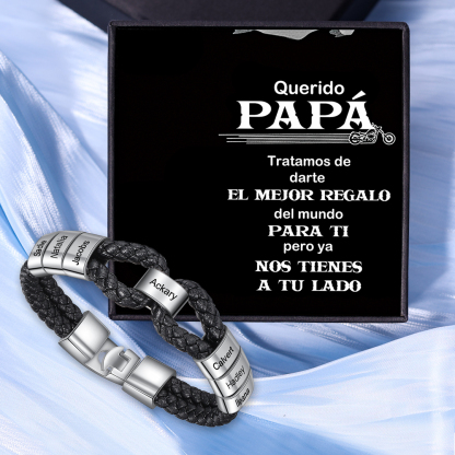 A mi papá-Pulsera 1-7 Nombres Personalizados de Cuero Trenzado con Aros-Jessemade ES
