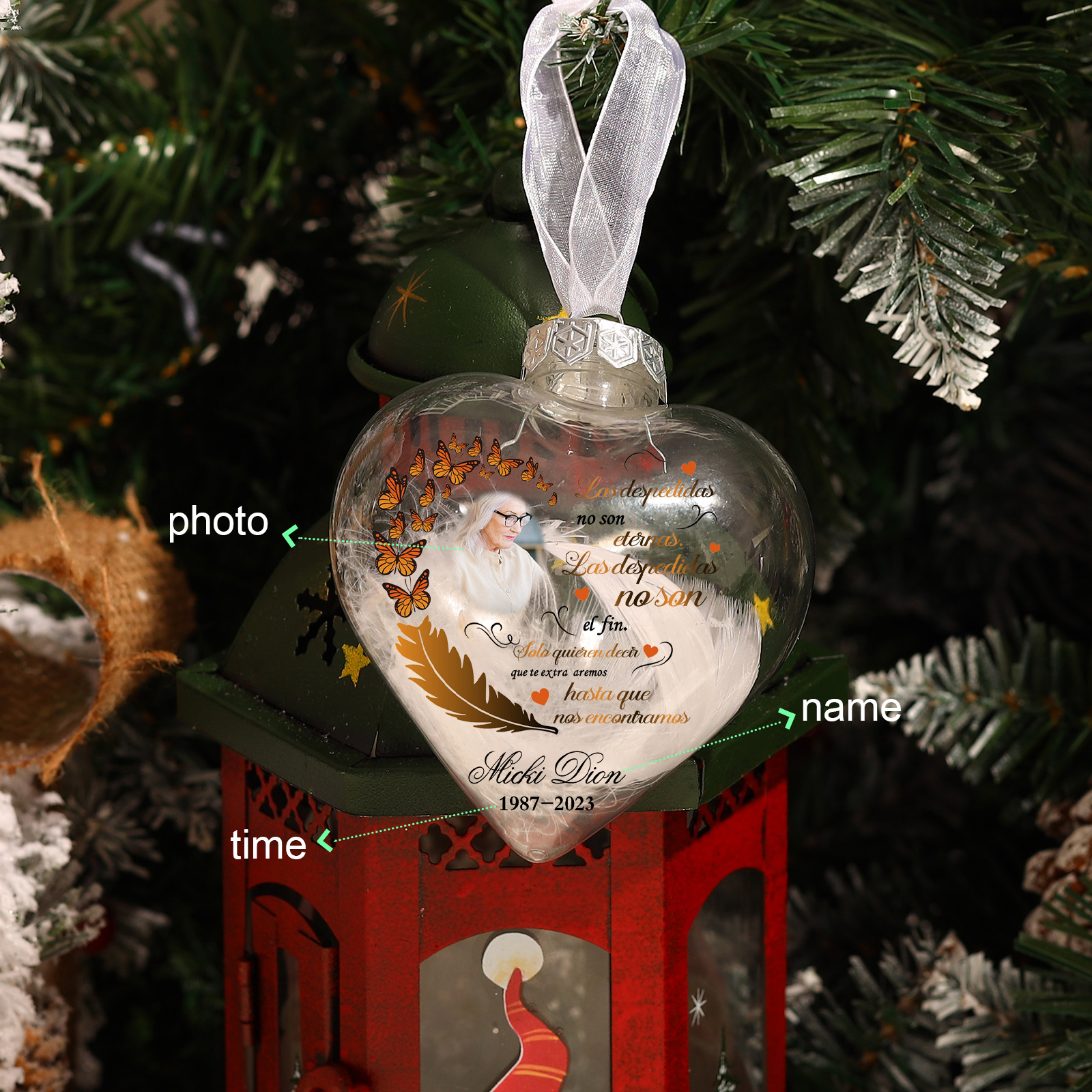 Bola navideña conmemorativa Adorno de Navidad 1 nombre, 1 foto y años personalizados con pluma -Jessemade ES