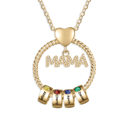 Collar 1-5 nombres y piedras de nacimiento personalizados con colgante de "MAMÁ" color oro | Jessemade-Jessemade ES