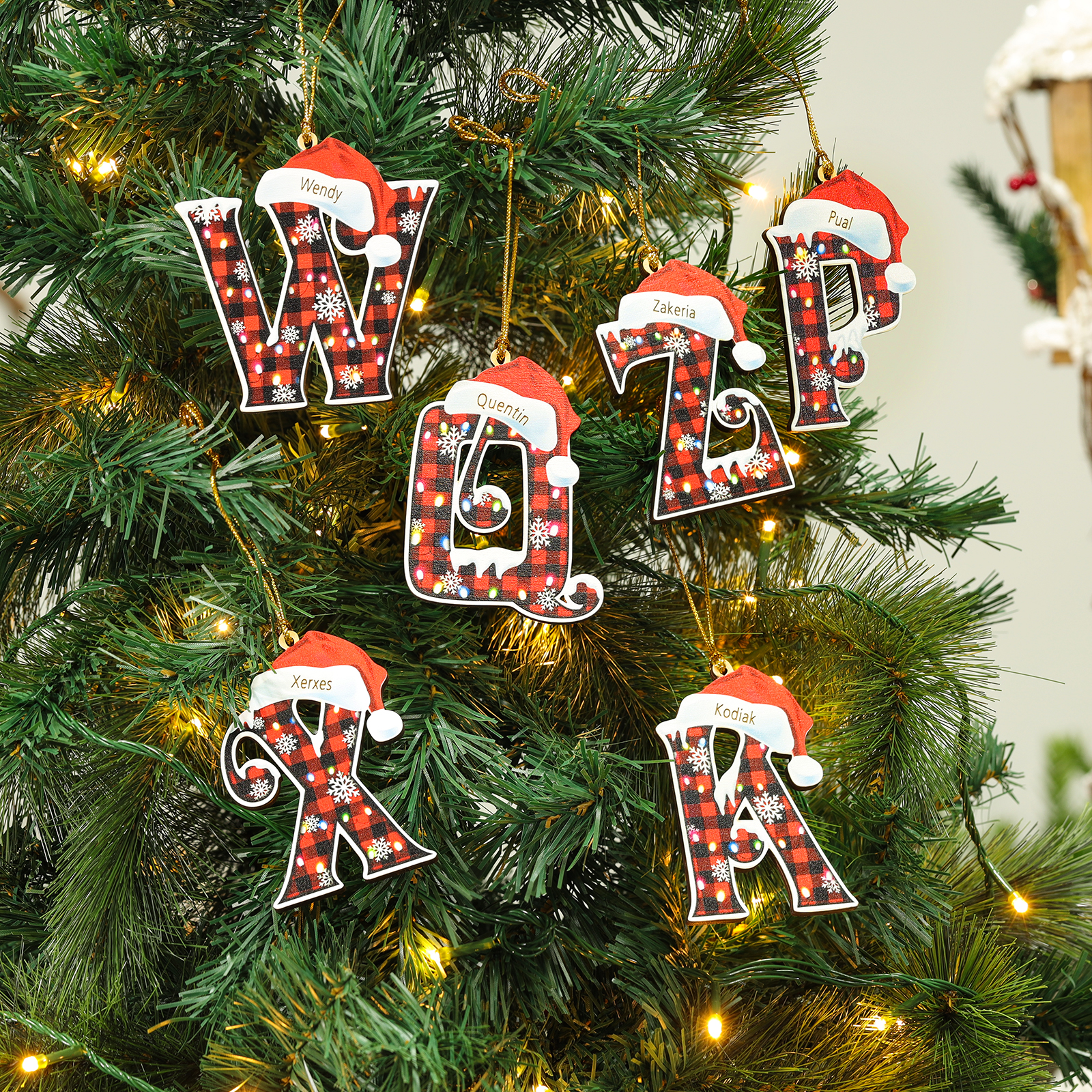 Navidad-Ornamentos Navideños de Madera Letra 1 Nombre Personalizado